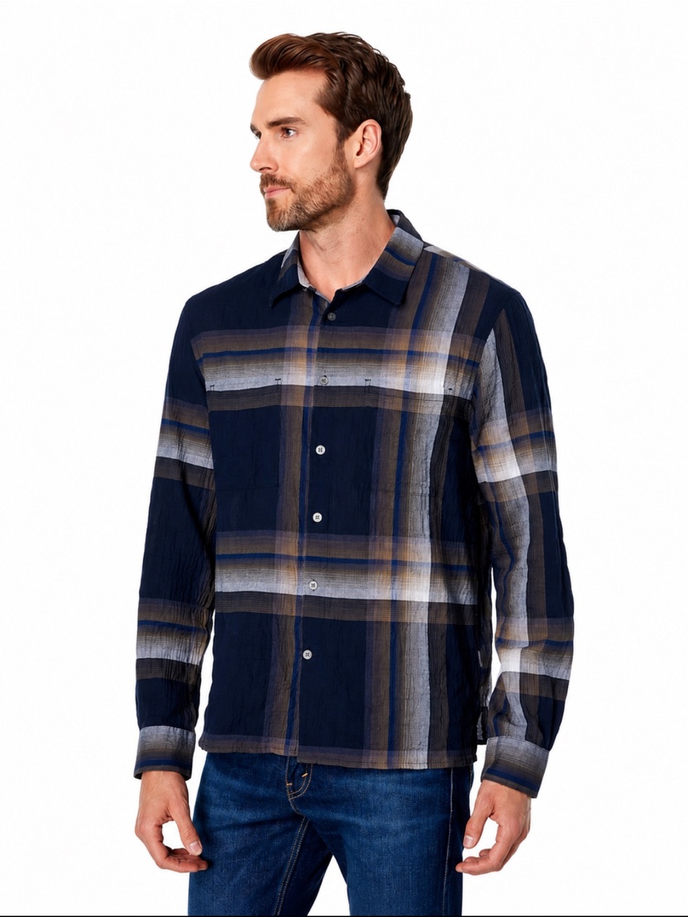 NWT! John Varvatos Cole Regular Fit Lightweight Plaid Shirt Size Large